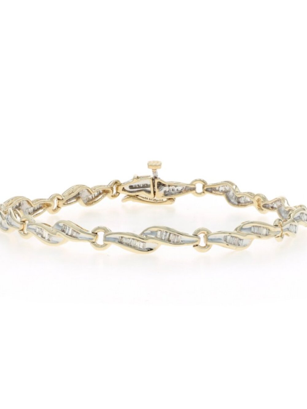 Yellow Gold Diamond Link Bracelet 7" - 10k Baguette 1.00ctw Ribbon